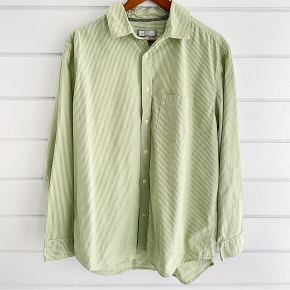Old Navy Nen’s Green & White Stripe Casual Cotton Button Down Shirt Size Large - Picture 1 of 6